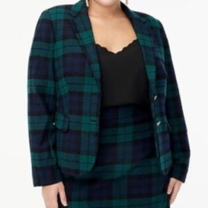 J. Crew Teal and Navy Plaid Blazer with Gold Buttons